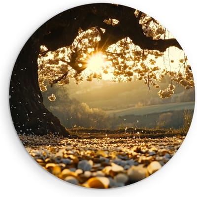 Saammp Muurcirkel Hout - abscissie - boom - Natuur - Landschap - Ø 90 - Wandcirkel - Wanddecoratie Cirkel - Muurdecoratie Woonkamer - Slaapkamer decoratie - Rond Schilderij