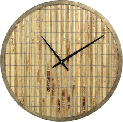 PTMD Ferine Ronde Wandklok - 56,5x4,5x56,5 cm - Metaal/Rotan - Bruin