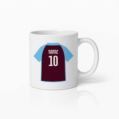Aston Villa FC Gepersonaliseerde Voetbalshirt Mok | Keramische Beker met Eigen Naam & Nummer | Ideaal Cadeau voor Villa Fans 330ml