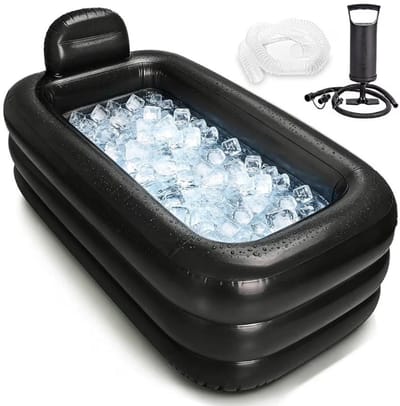 BIXc®- Opblaasbare badkuip - met badbodem - opvouwbare - draagbare vrijstaande badkuip - voor volwassenen - ideaal voor warme badkamers-ijsbaden - 165 x 92 x 53 cm