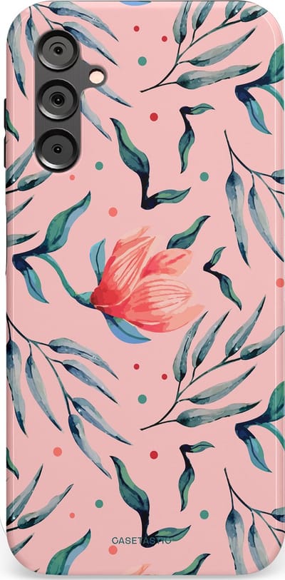 Casetastic hoesje geschikt voor Samsung Galaxy A14 (2023) 5G / Samsung Galaxy A14 (2023) 4G - Dubbellaagse bescherming - Roze Bloemen en Takken - Fashion Case - Lichtroze Zilver Perzik