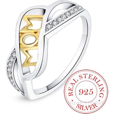 100% 925 Sterling Zilveren Sieraden Vintage Kristal Mama Zilveren Ringen voor Vrouwen Mama Moederdag Cadeau 8 white