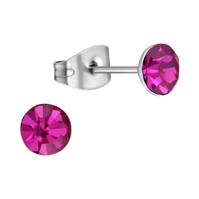 Aramat Jewels | Oorbellen | Stalen Kristal Oorbellen met fuchsiaroze steentje – Zilverkleur – 5mm | | | |5mm | Staal | Kinderen, Volwassenen | Verkleurd niet