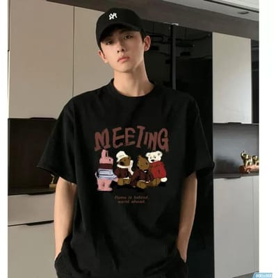 Kortmouwig T-shirt Heren Trendy Los Rond Hals Wit Veelzijdig T-shirt Ins Koppel Casual Katoen Halfmouwige Top 3XL black