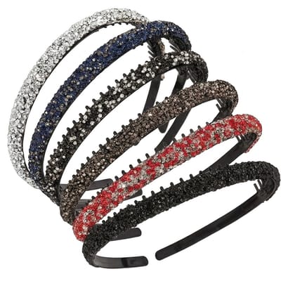 Set van 6 haarbanden dames met strass steentjes – glinsterende haar accessoires in meerdere kleuren – elegante antislip haarbanden voor feest, bruiloft of dagelijks gebruik