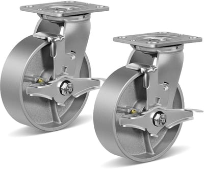 Zware Zwenkwielen met Rem - 6 Inch Gietijzeren Industrie Wielen 1200 Lbs