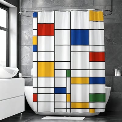 Floraweg douchegordijn, badkamergordijn, blokkleurpatroon, digitaal bedrukt, schimmelbestendig, inclusief 12 haken, waterdicht, machinewasbaar, polyester, 180 x 200 cm