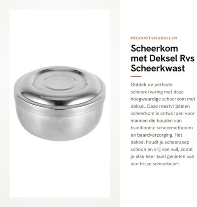 Dailygoods- Scheerkom met Deksel - Roestvrij Staal - Scheerzeep - Scheerkwast - Haarverzorging - Makkelijk te Reinigen - Scheerschaal