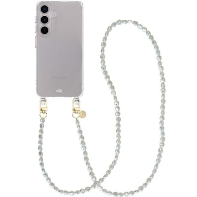 xoxo Wildhearts siliconen hoesje - Geschikt voor Samsung Galaxy S24 Plus hoesje - Pearlfection - Telefoonhoesje - Hoesje met koord - Parelketting - lang telefoonkoord - Transparant hoesje (lange variant)