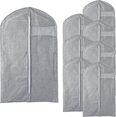 Kledingbeschermhoes - Kledinghoes set - Kleding opbergen - Robuust textiel - 8 stuks 60x100 - Grijs gemêleerd