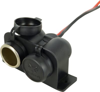 Carpoint 2-Weg Opbouw Stekkerdoos 12/24V – 2x Aansluiting – 15A – Met Stofkap – Vaste Montage – Inclusief Kabels