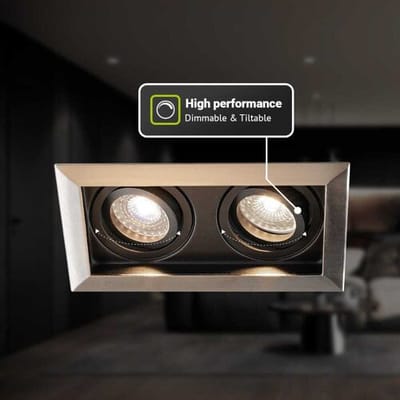 HOFTRONIC - Set van 3 Durham Dubbel LED Inbouwspots vierkant RVS - GU10 - 10 Watt 800 Lumen - 4000K Neutraal wit licht - Kantelbaar en Dimbaar - Diameter 100x185mm - Plafondspots 2 lichts
