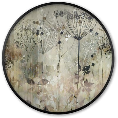Poster in lijst Rond - Fotolijst 60x60 cm - Posters - Bloemen - Grijs - Natuur - Kunst - Ronde posterlijst zwart - Decoratie - Wanddecoratie woonkamer - Muurdecoratie slaapkamer