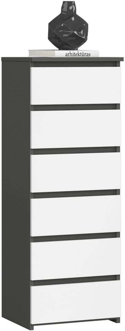 Ladekast CL6 met 6 Lades / AKORD Furniture Factory / Grafietgrijs - Wit / 40x109x35 cm