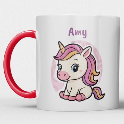 kindermok/kinderbeker | gepersonaliseerd met naam | met eenhoorn | rood | Schattige illustraties