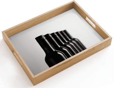 Dienblad hout 40x30 cm - Schootdienblad - Wijnflessen - Zwart - Minimalistisch - Borrelplank rechthoek - Plateau dienbladen