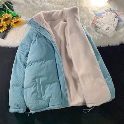 Veste en velours côtelé avec laine d'agneau des deux côtés, Manteau d'hiver ample et épais en coton pour femme avec velours ajouté M gray