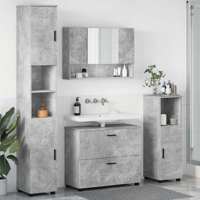 vidaXL - Badkamermeubel - Set - met - lade - met - plank - 4 - pcs - Beton - Grijs