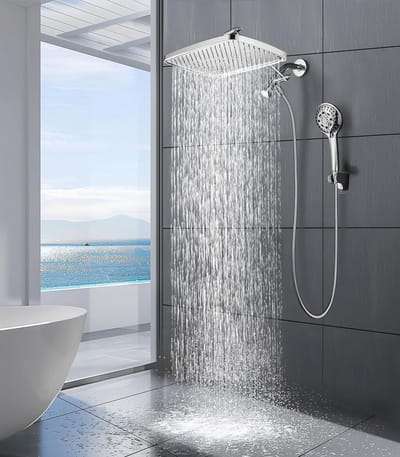 SnelShoppen - Hoofddouche 30 cm, Regendouche Hogedruk Waterbesparend, 360° Verstelbare Chroom Watervaldouchekop, Rechthoekig voor Luxe Badkamerervarin