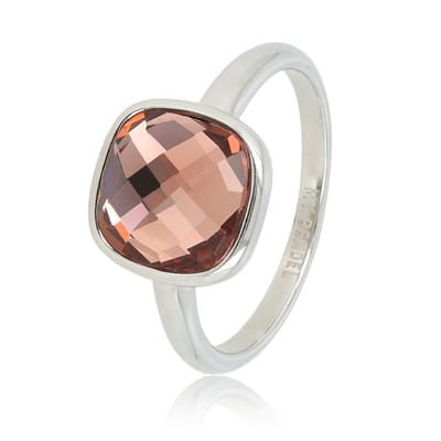 My Bendel - Zilverkleurige Ring met Grote Facet Roze Kristal Glassteen - Zilverkleurige Ring - met Luxe Cadeauverpakking | Sieraden Voor Dames | Maat 18.00 Mm / Maat 57
