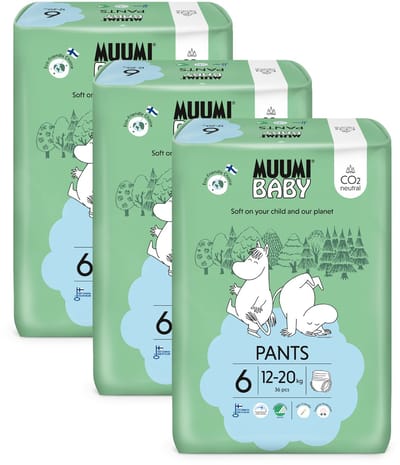 Muumi Baby Eco Luierbroekjes - Maat 6 - 108 Stuks - 12-20 kg - Hypoallergeen - Gevoelige Huid - Parfumvrij