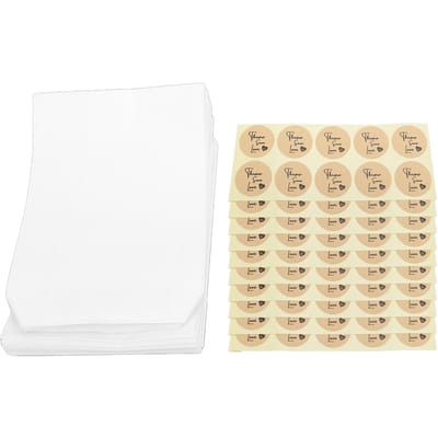 100 stuks Platte Papieren Zakken met 100 Stuks Stickers Zelfklevend Wit Doorschijnend Papier Snackzakjes voor beige