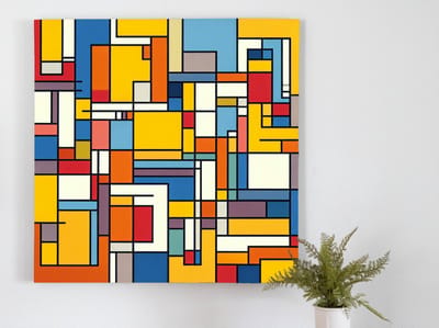 Olieverf mondriaan schilderij | Kleurrijke abstractie: een eigentijdse hommage aan Mondriaan's meesterwerk | Kunst - 60x60 centimeter op Dibond | Foto op Dibond