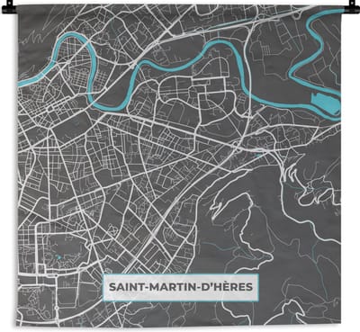 Wandkleed - Wanddoek - Saint-Martin-D'Hères - Frankrijk - Plattegrond - Kaart - Stadskaart - 180x180 cm - Wandtapijt