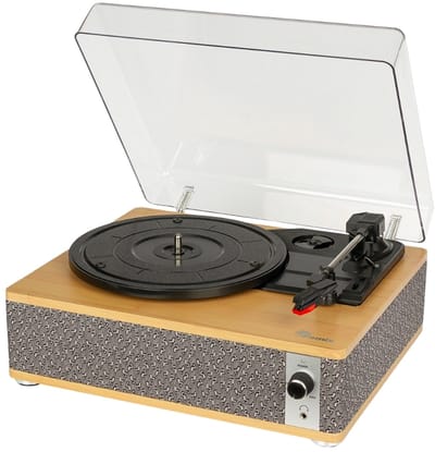 Fomix FM-109 Bluetooth Platenspeler – Bamboo Design Record Player met Ingebouwde Stereo Speakers, 33/45/78 RPM & Bluetooth Vinyl Speler Grijs