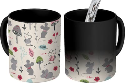 Magische Mok - Foto op Warmte Mokken - Koffiemok - Muizen - Patronen - Herfst - Paddenstoel - Magic Mok - Beker - 350 ML - Theemok