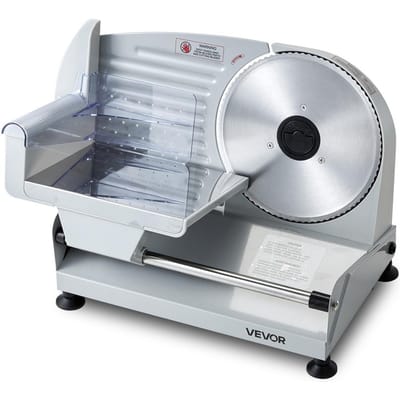 VleesSnijmachine, Elektrische DelicatessenSnijmachine met 190mm SUS420 Mes & 0-15mm Instelbare Dikte, 200W Huishoudelijke VoedselSnijder voor Bevroren Vlees, Ham, Baguette, Steak