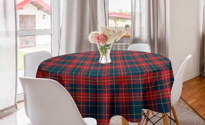 ABAKUHAUS Ruitronde Tafelkleed, Cirkel Tafellaken Hoes voor keukendecoratie in de eetkamer, 150 cm, Middernachtblauw en Donker Koraal
