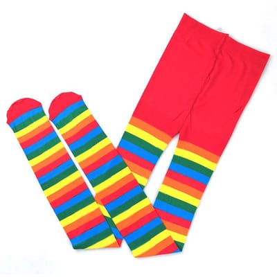 Collants rayés arc-en-ciel pour femmes Fête de danse Festival Bas Collants Femmes Haute Élasticité Longs Chaussettes Confortables Colorées Genouillères One Size red