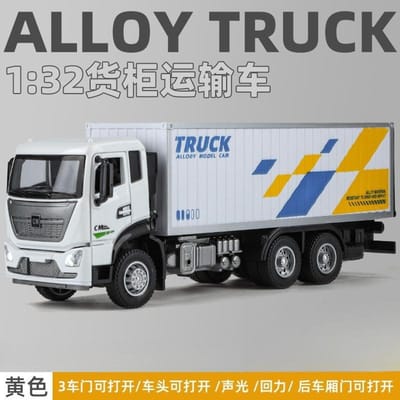 1:32-assige Container Vrachtwagen Model Simulatie Grote Vrachtwagen Legering Vrachtwagen Transport Auto Jongen Geluid En Licht Speelgoedauto