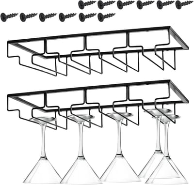 Set van 2 wijnglas houders onder kast met schroeven, geschikt voor 8-12 glazen, ideaal voor thuis, restaurant of hotel