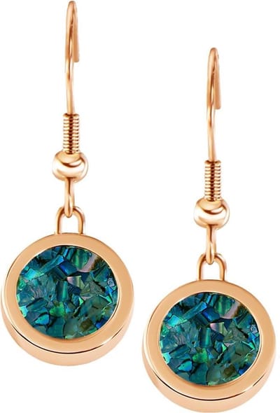 Quiges RVS Schroefsysteem Oorhangers Oorbellen Rosékleurig met Verwisselbare Blauwe Parelmoer Vlokjes Schelp Mini Munt Set - ECOS017
