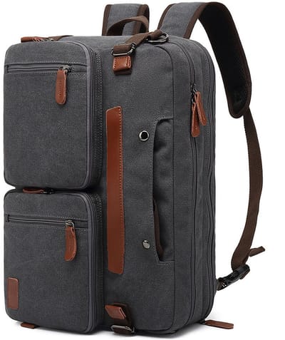 Somstyle Luxe 2-in-1 Laptoptas - Rugzak Geschikt voor 17.3 Inch Laptop - Schoudertas - Canvas - Rugtas - Donkergrijs / Bruin