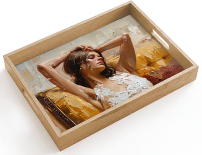 Dienblad hout 40x30 cm - Schootdienblad - Vrouw - Kunst - Abstract - Modern - Borrelplank rechthoek - Plateau dienbladen