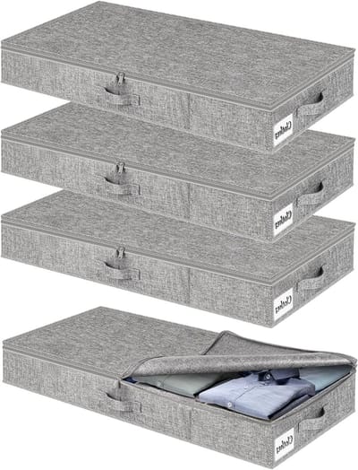 Opbergdozen voor Onder Bed met Deksel, 12 cm Hoog, Vouwbare Opbergdozen voor Kleding, Dekens en Organisatie, 3 Handvatten en Rits, Ideaal voor Ruimtebesparing en Netheid