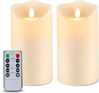 LED Kaarsen 2 stuks-Waterproof Flikkerende Vlamloze Kaarsen, Buiten en Binnen Batterij-aangedreven LED Kaarsen met afstandsbediening, Bewgende vlam, Ivory Frosted