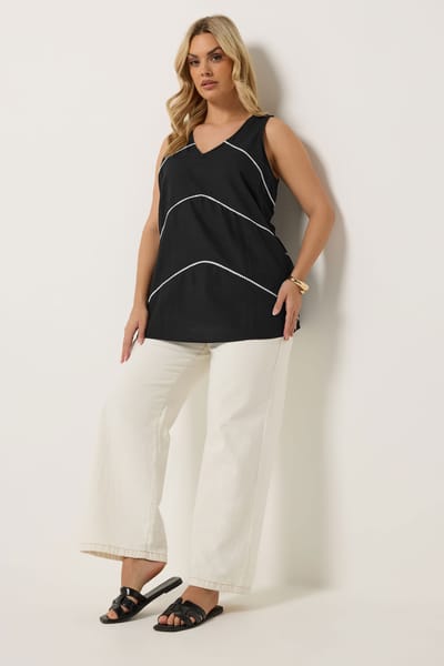 Yours Zwarte Gestikte Top Size 42