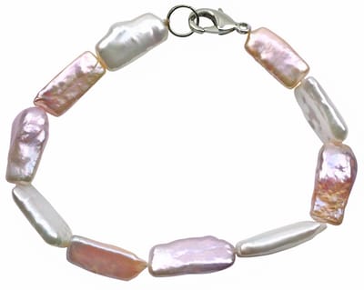 Zoetwaterparel armband Pearl Rectangle Soft Colors - echte parels - sterling zilver (925) - handgeknoopt - wit - roze - zalm - oranje - zilver - sieraden zakje