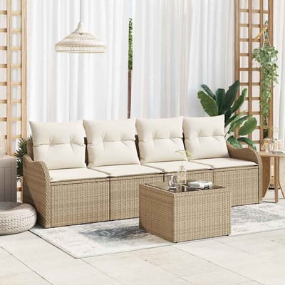 vidaXL - Tuinbank - Set - 5 - st - 4-Aantal - zitplaatsen - Beige - en - Crème