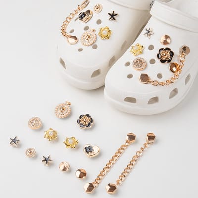 Schoenaccessoires-geschikt voor crocs charms- geschikt voor crocs pins- geschikt voor crocs Accessoires- geschikt voor Crocs Jibbitz-Metaal in Chanel-stijl [13 stuks met sluiting]