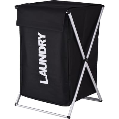 Panier à linge panier à vêtements organisateur trieur rangement pliable avec poignée de couverture cadre en aluminium noir