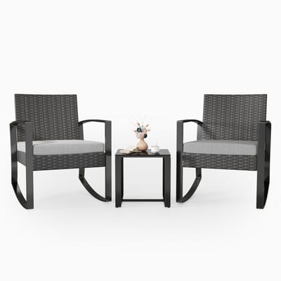 Xbro Tuinset – 3-delige Zitgroep met Rotan Stoel en salontafel , Weerbestendig en Ruimtebesparend – Outdoor loungeset – Balkonset voor Tuin, Terras en Zwembad – 60 x 50 x 80 cm – Grijs