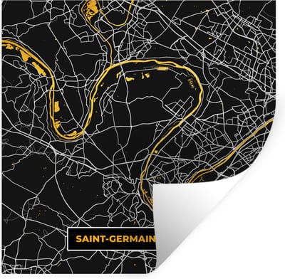 Muurstickers - Sticker Folie - Saint-Germain-en-Laye - Plattegrond - Frankrijk - Kaart - Stadskaart - 100x100 cm - Plakfolie - Muurstickers Kinderkamer - Zelfklevend Behang XXL - Zelfklevend behangpapier - Stickerfolie