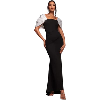 Offshoulder Dress met Contrasterende Strik Vrouw Goddiva Scuba
