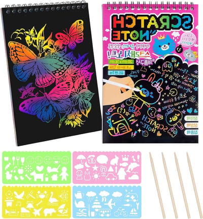 2 Pack Scratch Art Notebooks voor Kinderen, Regenboog Krabpapier Notitieblokken voor Reizen, Activiteiten in de Klas & Paasfeest Speelgoed
