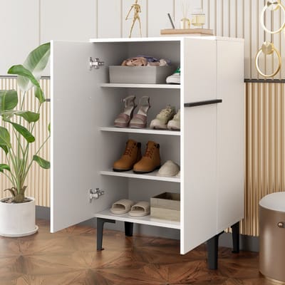 Moderne schoenenkast 95x60x34,5 cm - met opbergruimte en verstelbare planken - halopbergkast - wit